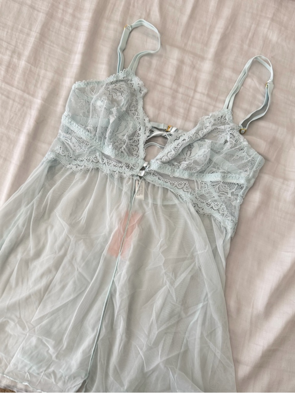 Mentionables Lace & Mesh Button Babydoll - Something Blue color